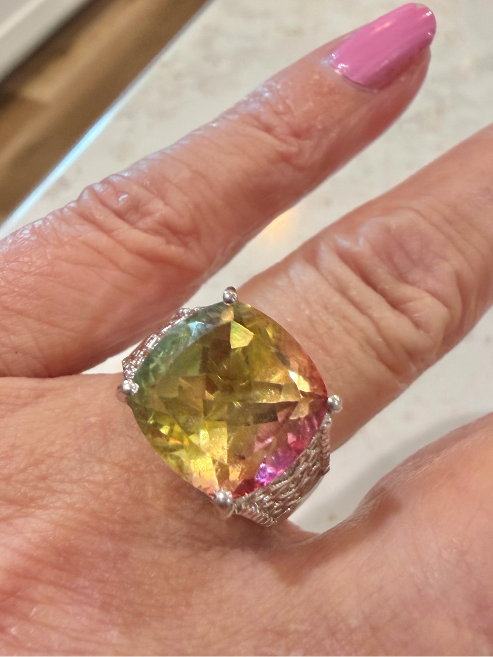 STS Sterling Silver 925 Sunset Mystic Topaz Filigree Cocktail Ring - Size 6